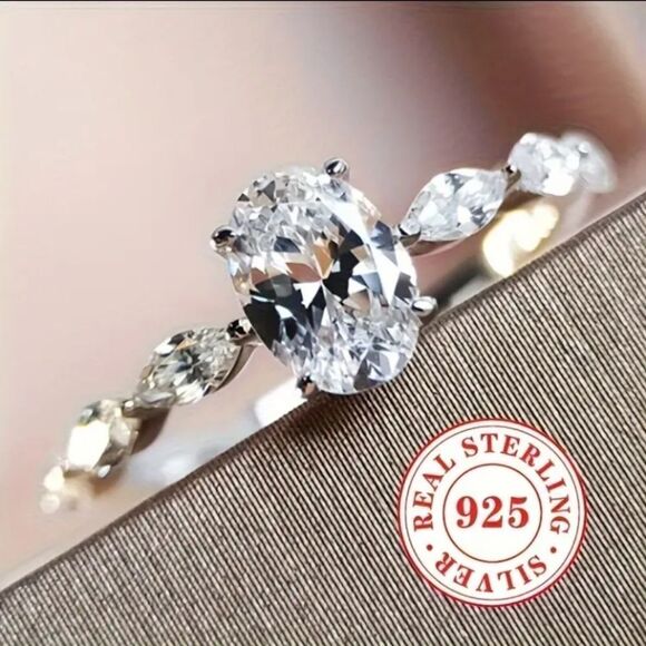 boutique Jewelry - Luxury sparkling 925 silver diamond wedding ring sz 6